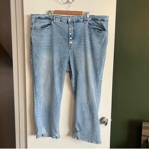 Good American Good Legs Straight in Indigo400 cropped button fly jeans size 30